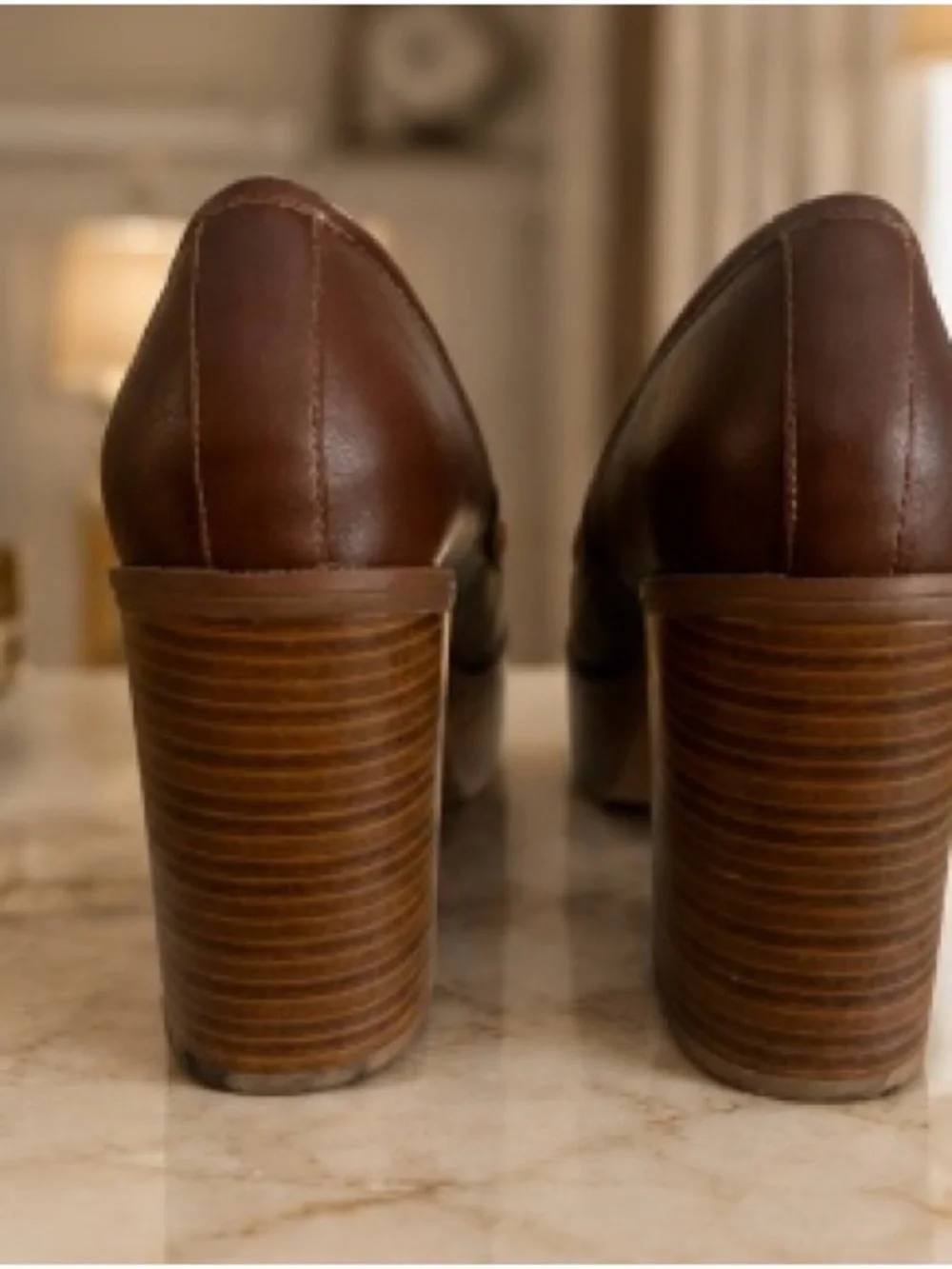 Classic Brown Platform Loafers with Gold Hardware